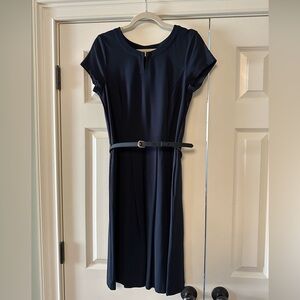 Brooks Brothers Navy Belted Midi Dress